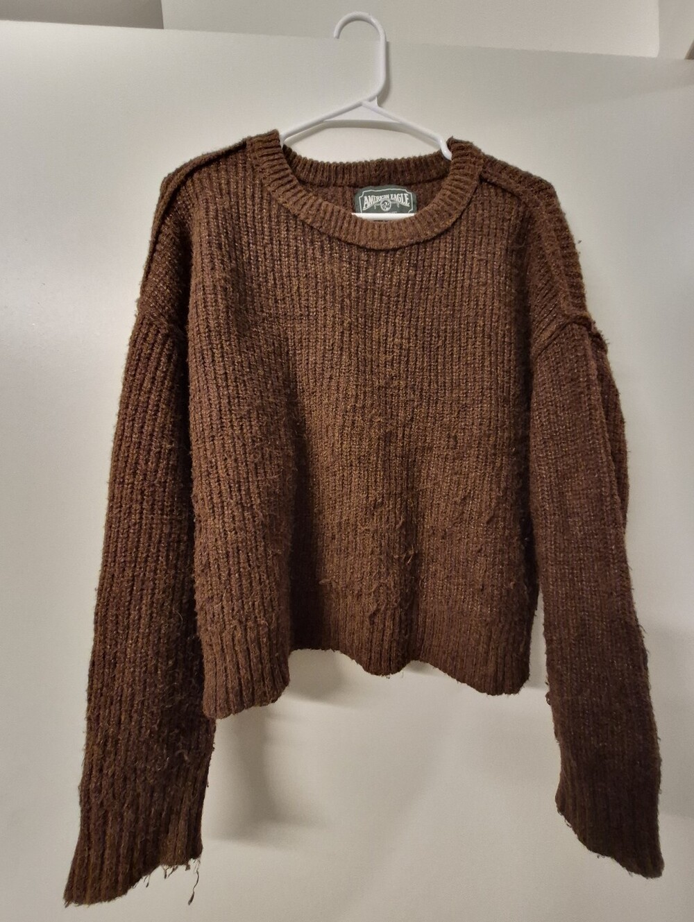 Chocolate Brown Ribbed Crewneck Sweater - American Eagls